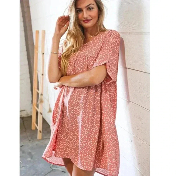 Dresses & Skirts - WOMENS BOUTIQUE DOTTED ANIMAL PRINT DOLMAN WOVEN POCKETED DRESS
